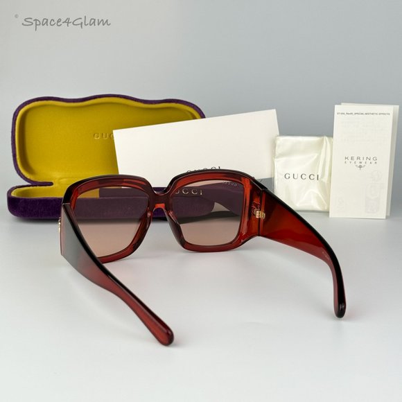 Gucci Women Sunglasses Burgundy Pink Square GG1402SA 003 BRAND NEW